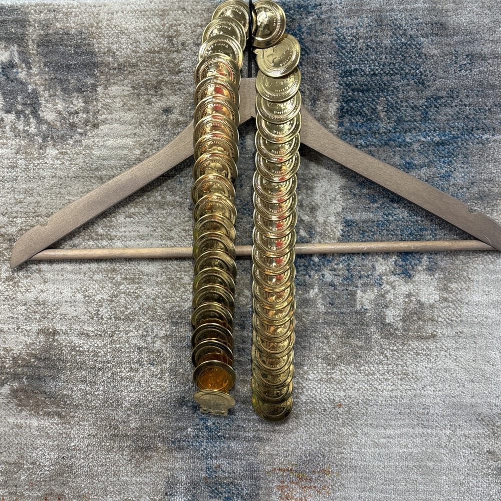 Vintage 1960s 70s Queen Elizabeth II Coin Stretch Belt Gold Tone Mod Boho